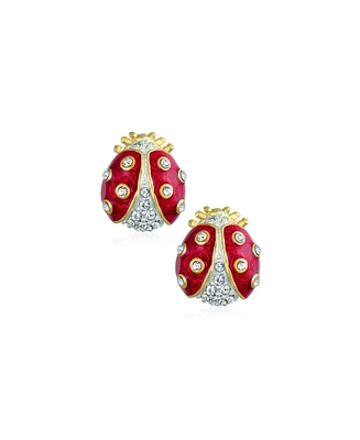 Bling Jewelry Set of 2 Lucky Ladybug Red Gold Plated Enamel Crystal Brooch Pin for Lapel