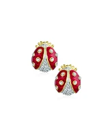 Bling Jewelry Set of 2 Lucky Ladybug Red Gold Plated Enamel Crystal Brooch Pin for Lapel