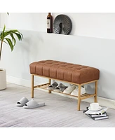 Modern Upholstered End of Bed Bench with Storage Shelf and Metal Legs Tufted Shoe Bench for Bedroom Entryway Living Room or Hallway Seating-The Pop Ho