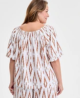 Vince Camuto Plus Printed Square-Neck Short Sleeve Blouse