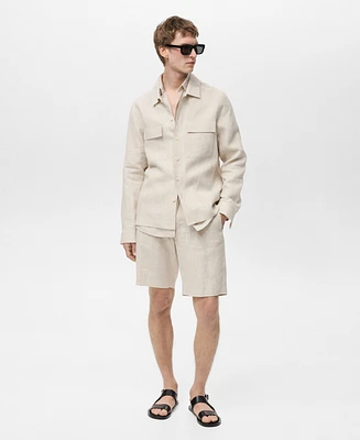 Mango Men's Linen Pocketed Overshirt