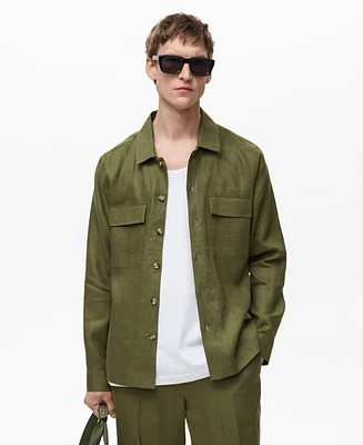 Mango Men's Linen Pocketed Overshirt