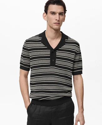 Mango Men's Striped Braided Knit Polo Shirt