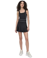 Dkny Sport Women's Contrast-Piping Pleated Sleeveless Dress