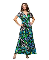 24seven Comfort Apparel Women's V Neck Empire Waist Cap Sleeve Maxi Dress