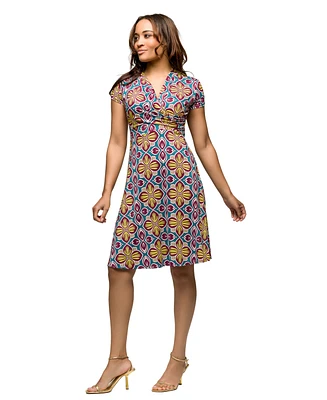 24seven Comfort Apparel Women's Short Sleeve Knee Length V Neck Wrap Dress
