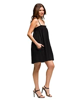 24seven Comfort Apparel Women's Square Neck Spaghetti Strap Smocked Pocket Mini Dress
