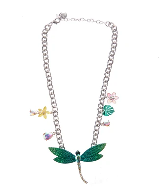 Betsey Johnson Faux Stone Garden Glam Dragonfly Bib Necklace