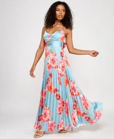Katia Rae Juniors' Floral Bow-Back Pleated Maxi Dress