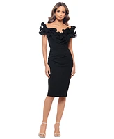 Xscape Petite Ruffled Off-The-Shoulder Ruched Dress