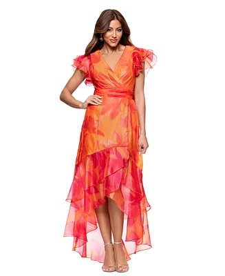 Xscape Petite Flutter-Sleeve High-Low Dress