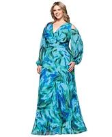 Xscape Plus Printed Cold-Shoulder Dress