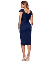 Xscape Women's Asymmetric-Neck Scuba Short-Sleeve Dress