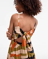 Msk Women's Cotton Pleated-Bodice Tie-Back Midi Dress