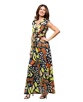 24seven Comfort Apparel Women's Cap Sleeve V Neck Side Slit Pocket Maxi Dress