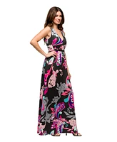 24seven Comfort Apparel Women's V Neck Empire Waist Sleeveless Maxi Dress