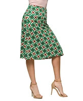 24seven Comfort Apparel Women's Green Geometric Print Comfortable Elastic Waist Knee Length Skirt