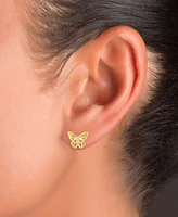 Pave Butterfly Stud Earrings in 14k Gold over Sterling Silver