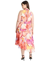 Maggy London Plus Printed Asymmetric-Hem Midi Dress