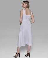 Karl Lagerfeld Paris Women's Floral-Print Linen-Blend A-Line Dress