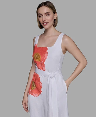 Karl Lagerfeld Paris Women's Linen-Blend Floral-Print Jumpsuit