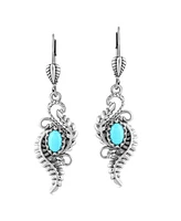 Sterling Silver Sleeping Beauty Turquoise Vine and Leaf Dangle Earrings