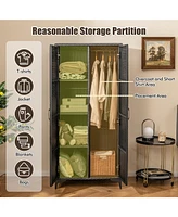 Pe Rattan Wicker Wardrobe with 2 Doors and Hanging Rod – Elegant Storage Cabinet for Bedroom or Closet