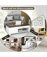 Modern Coffee Table with Front Back Drawers and Compartments for Living Room