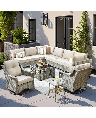 Xizzi 10 Piece Outdoor Patio Furniture with Swivel Rocking Chairs,All Weather Rattan Wicker Sectional Coversation Set Solar Coffee Table, Single