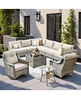 Xizzi 10 Piece Outdoor Patio Furniture with Swivel Rocking Chairs,All Weather Rattan Wicker Sectional Coversation Set Solar Coffee Table, Single