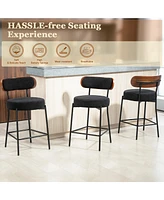 Dyhome 24 inches Bar Stools Set of 3, Modern Counter Height with Wood Back for Kitchen Island, Boucle Fabric Upholstered Barstools Home