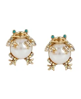 Betsey Johnson Faux Stone Cultivated Pearl Frog Stud Earrings