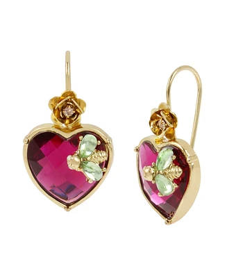 Betsey Johnson Faux Stone Heart Critter Dangle Earrings