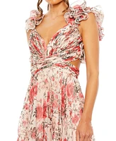 Mac Duggal Women's Ruffle Tiered Floral Cut-Out Chiffon Gown