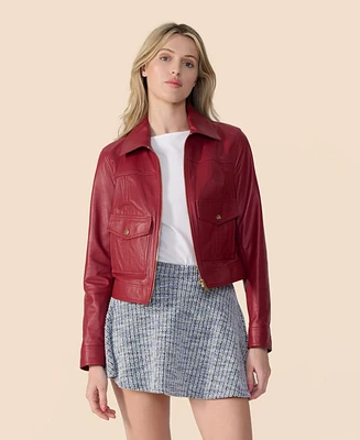Furniq Uk Women's Bomber Leather Jacket, Created for Macy's
