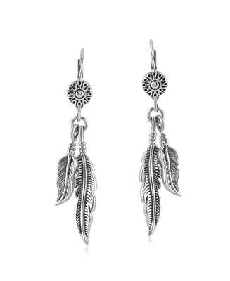 Sterling Silver Double Feather Lever Back Earrings
