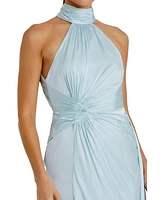 Mac Duggal Women's Open Back High Neck Side Ruched Gown