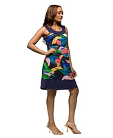 24seven Comfort Apparel Women's Floral Scoop Neck Sleeveless Knee Length Dress