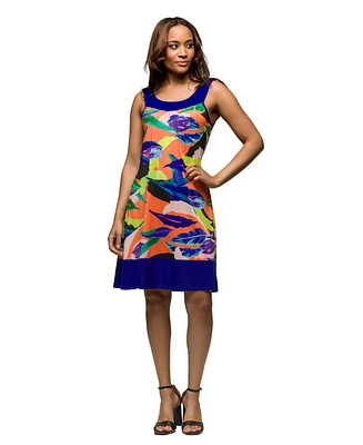 24seven Comfort Apparel Women's Multicolor Scoop Neck Sleeveless Knee Length Dress