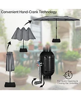 Gymax 15 ft Double-Sided Patio Twin Umbrella Extra-Large Market w/ Base