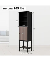 57" Bathroom Tall Cabinet with 1 Door and 4 Shelves Freestanding Floor