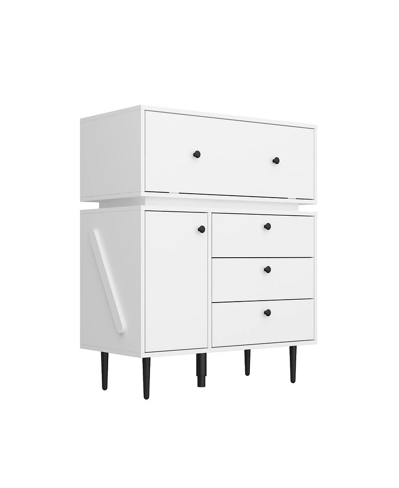 Robot-style Nightstand, Side table with three drawers and two doors, white wooden End table, Bedside table for bedrooms, living rooms, offices
