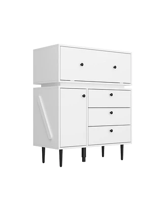 Robot-style Nightstand, Side table with three drawers and two doors, white wooden End table, Bedside table for bedrooms, living rooms, offices