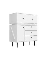 Robot-style Nightstand, Side table with three drawers and two doors, white wooden End table, Bedside table for bedrooms, living rooms, offices