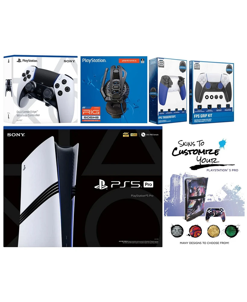 Sony Playstation 5 Pro Bundle with Extra Edge Controller, Plantronics Headset, Trigger Stop Kit, Fps Grip Kit and MightySkins Decal Voucher
