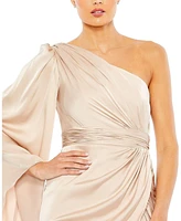 Mac Duggal Women's One Shoulder Long Sleeve Draped Dress