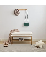 Modern Upholstered End of Bed Bench with Metal Legs and Storage Shelf Versatile Shoe Rack Ottoman for Entryway Bedroom Living Room Window or Hallway-T