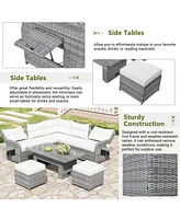 Mondawe Outdoor Furniture Set Patio Rattan with an Adjustable Table