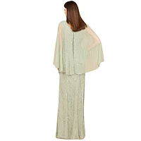 Lara Women's Long Cape Sleeves Beaded Dress - Outlet