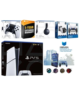 Sony Playstation 5 Slim Digital with Black Pulse Headset, Extra Edge Controller, Fps Grip Kit, Charge Dock and MightySkins Decal Voucher + 1 Year Cps
